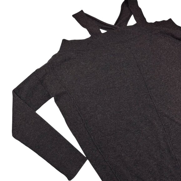 All Saints Sweater Sz.6 Dark Brown Knit Cold Shoulder Grunge Off Shoulder Y2K - Picture 5 of 11